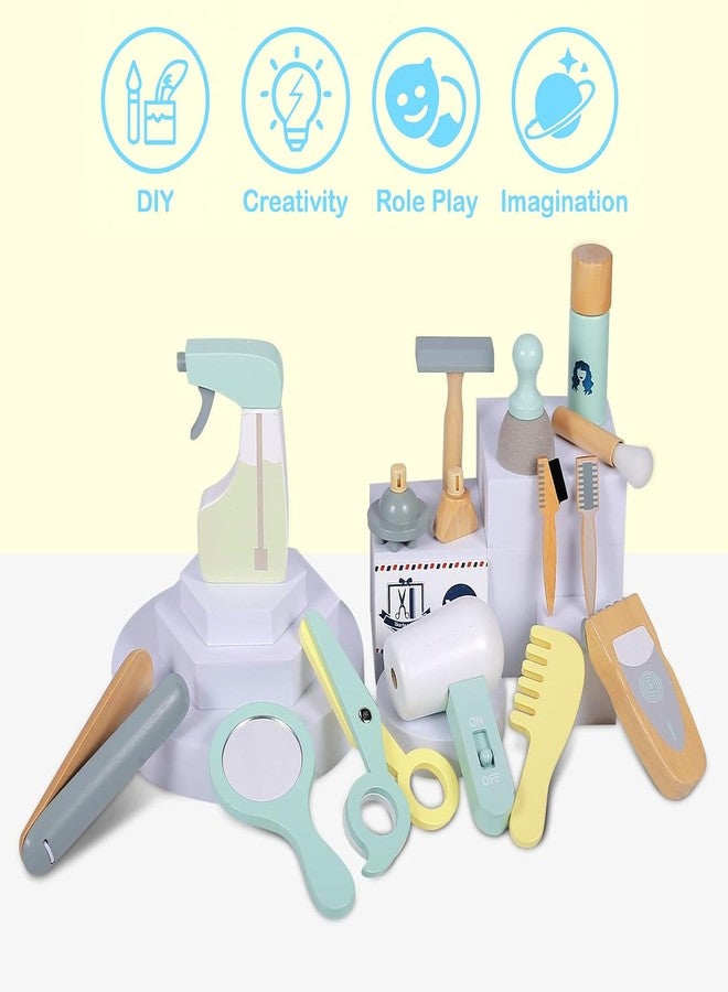 Wudly Hair Dresser Playset for Kids, Wooden Makeup Toy & Hair Styling Toys for Girls, Kids Shaving Kit for Boys - Fun Barber Playset for Imaginative Role Play, Haircuts & Makeup Adventures - Image 3